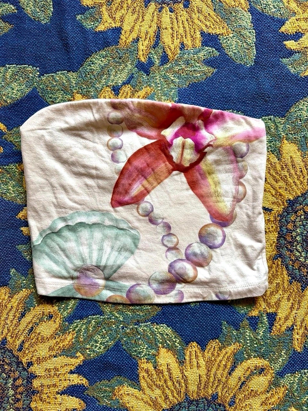 Floral Crop Top White & Pink Medium